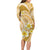 Plumeria Polynesian Gold Glitter Pattern Family Matching Long Sleeve Bodycon Dress and Hawaiian Shirt