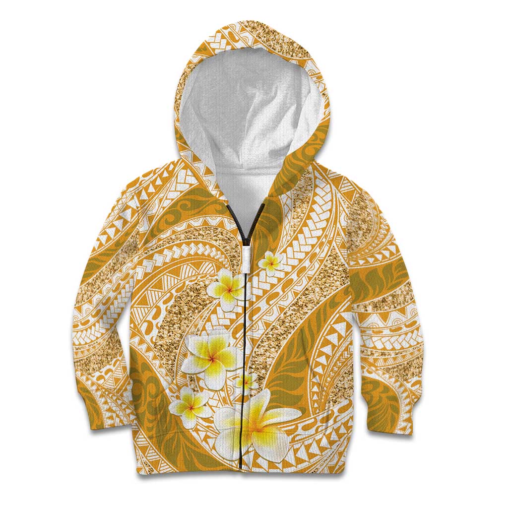Plumeria Polynesian Gold Glitter Pattern Kid Hoodie LT01 Zip Hoodie Gold - Polynesian Pride