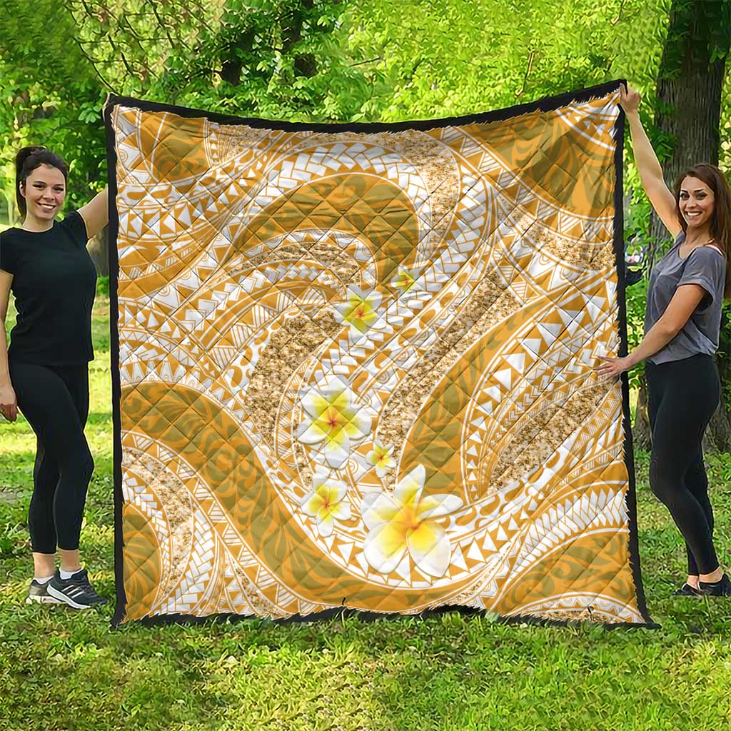 Plumeria Polynesian Gold Glitter Pattern Quilt LT01 - Polynesian Pride