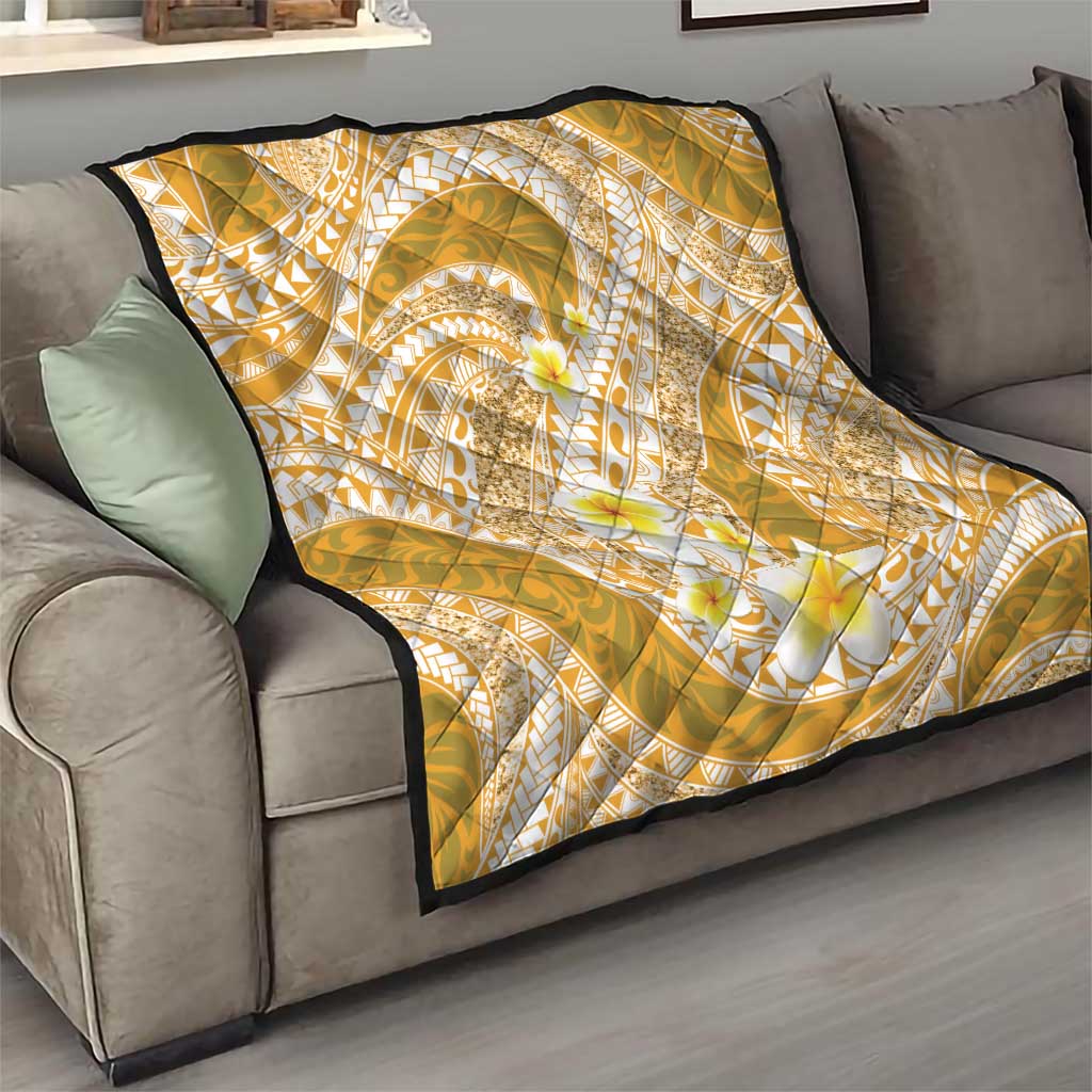 Plumeria Polynesian Gold Glitter Pattern Quilt LT01 - Polynesian Pride