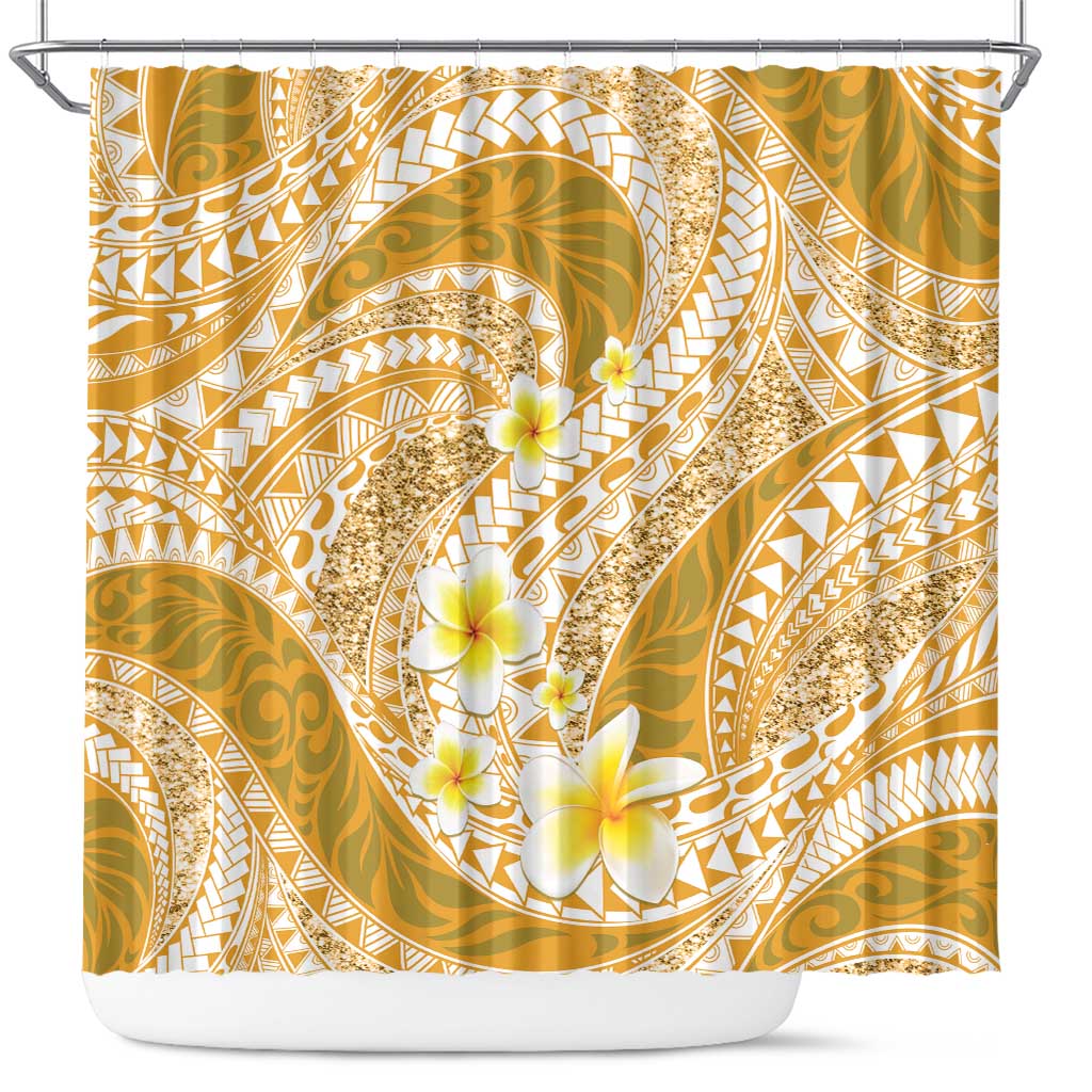 Plumeria Polynesian Gold Glitter Pattern Shower Curtain LT01 Gold - Polynesian Pride