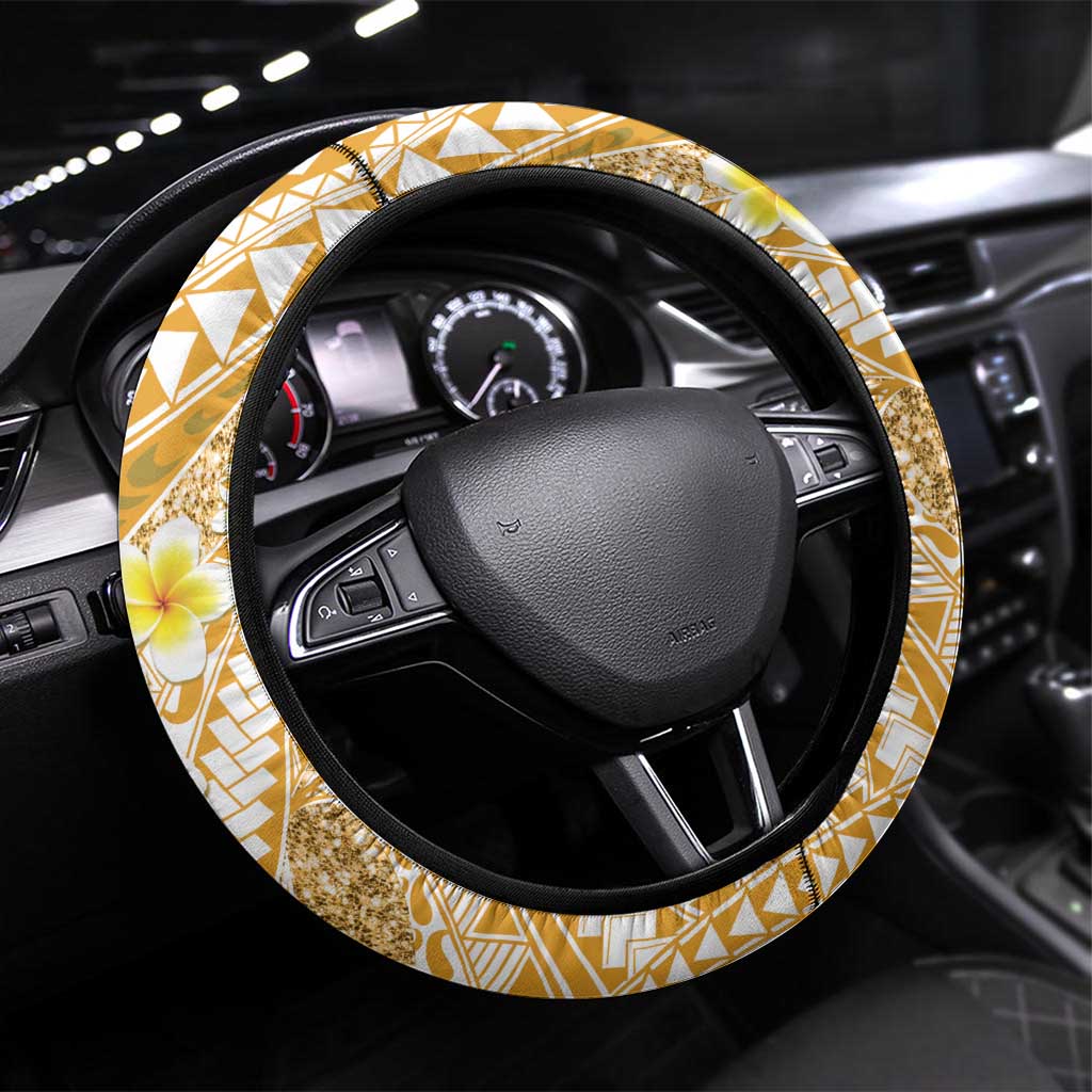 Plumeria Polynesian Gold Glitter Pattern Steering Wheel Cover LT01 Universal Fit Gold - Polynesian Pride