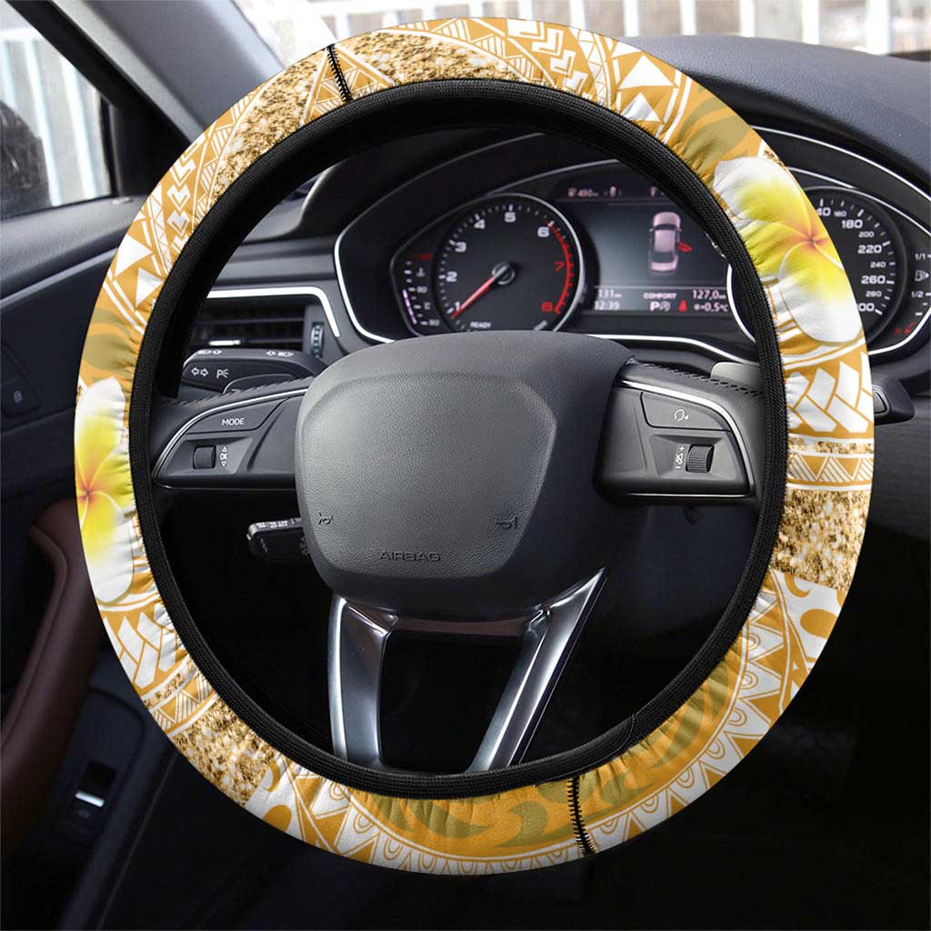Plumeria Polynesian Gold Glitter Pattern Steering Wheel Cover LT01 - Polynesian Pride