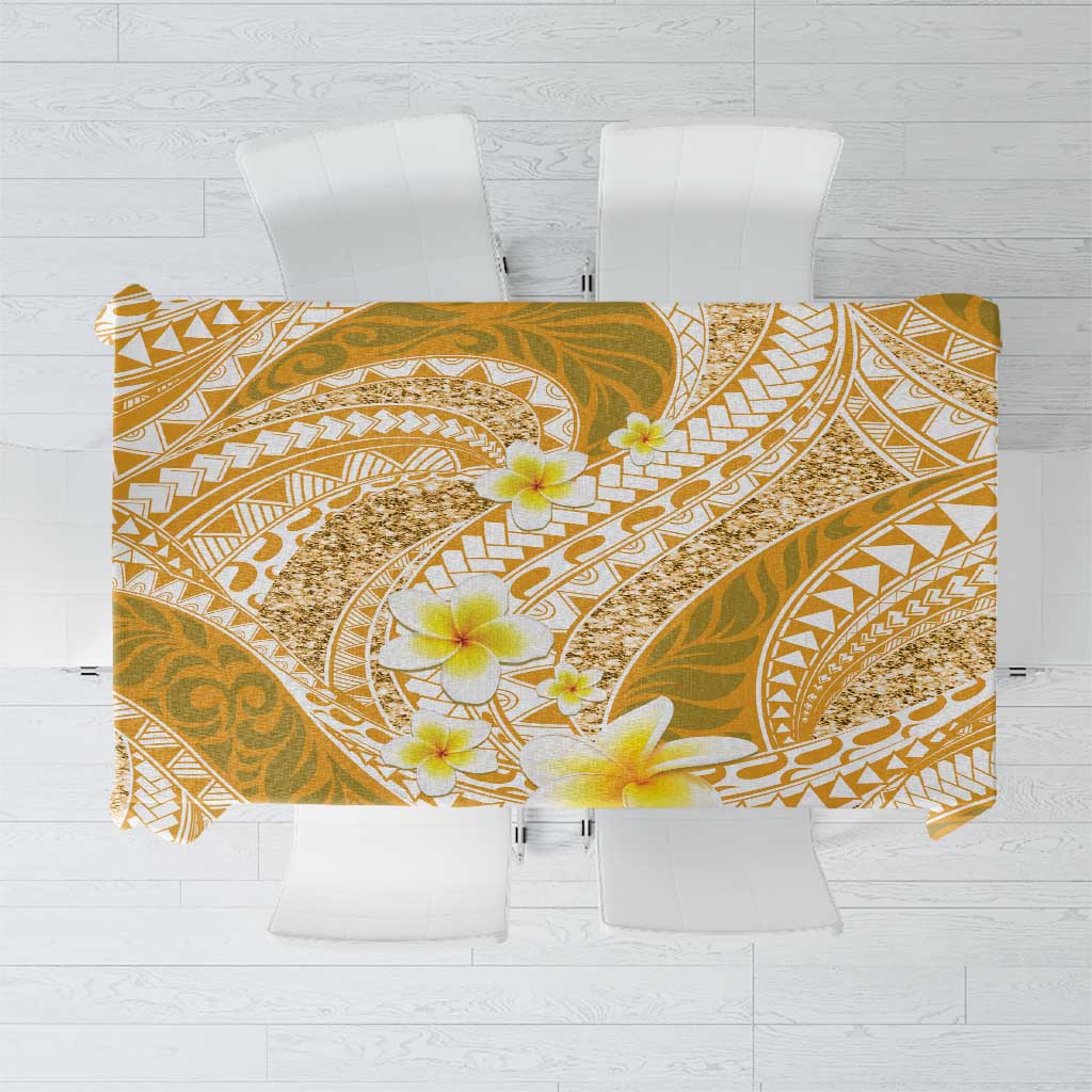 Plumeria Polynesian Gold Glitter Pattern Tablecloth