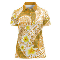 Plumeria Polynesian Gold Glitter Pattern Women Polo Shirt LT01 Female Gold - Polynesian Pride
