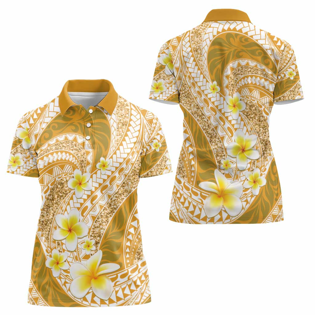 Plumeria Polynesian Gold Glitter Pattern Women Polo Shirt LT01 - Polynesian Pride