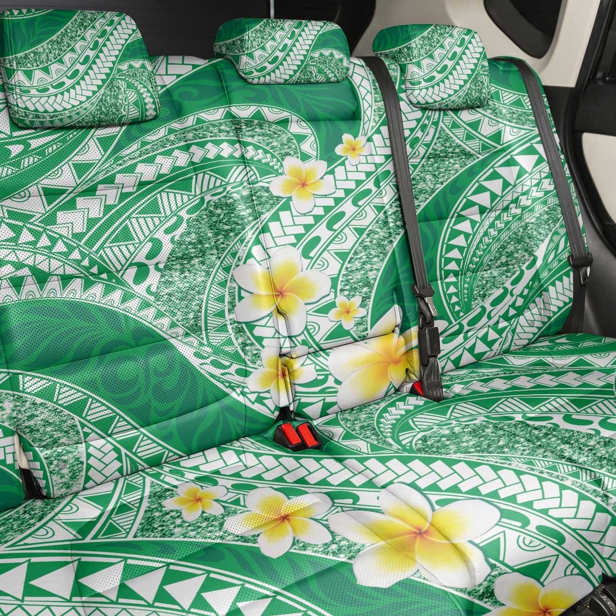 Plumeria Polynesian Green Glitter Pattern Back Car Seat Cover LT01 - Polynesian Pride