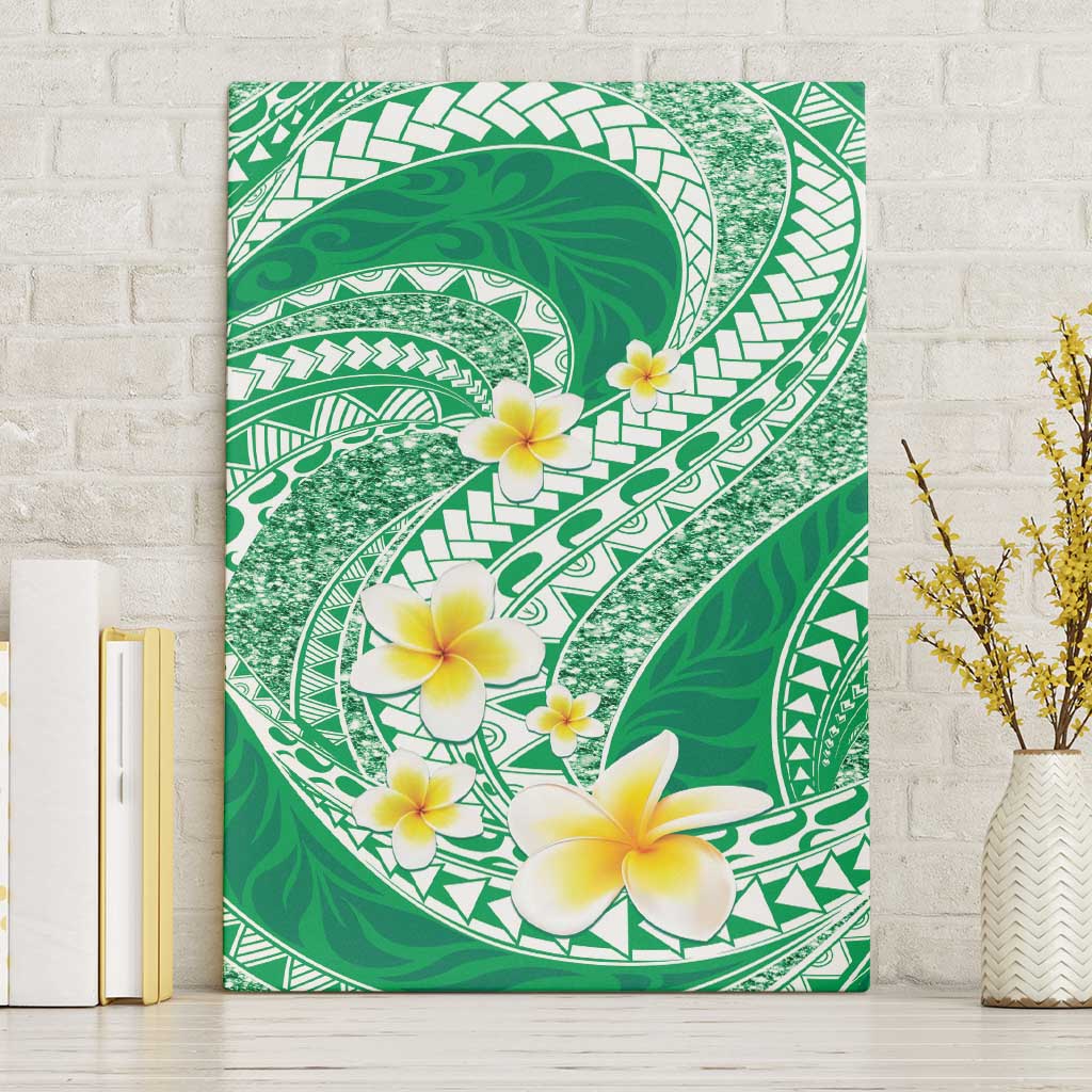 Plumeria Polynesian Green Glitter Pattern Canvas Wall Art LT01 Without Frame Green - Polynesian Pride