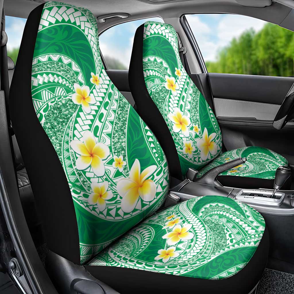 Plumeria Polynesian Green Glitter Pattern Car Seat Cover LT01 - Polynesian Pride