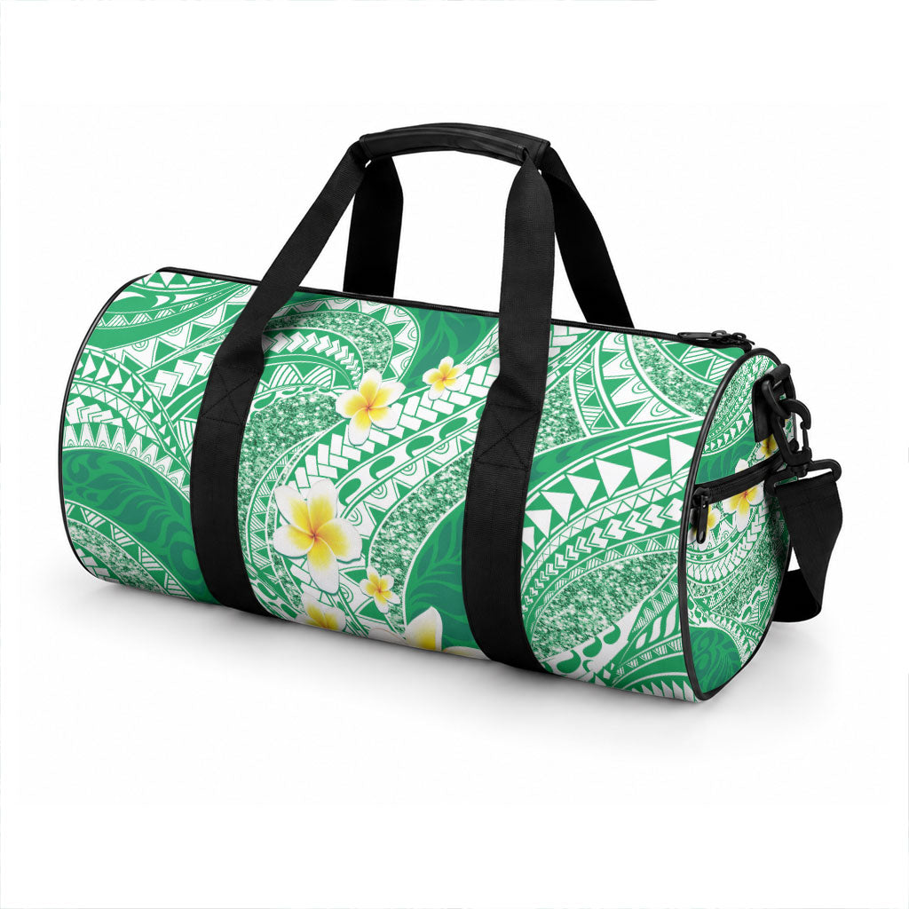 Plumeria Polynesian Green Glitter Pattern Duffle Bag LT01 - Polynesian Pride