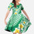 Plumeria Polynesian Green Glitter Pattern Family Matching Long Sleeve Bodycon Dress and Hawaiian Shirt