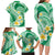 Plumeria Polynesian Green Glitter Pattern Family Matching Long Sleeve Bodycon Dress and Hawaiian Shirt