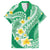 Plumeria Polynesian Green Glitter Pattern Family Matching Long Sleeve Bodycon Dress and Hawaiian Shirt