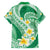 Plumeria Polynesian Green Glitter Pattern Family Matching Long Sleeve Bodycon Dress and Hawaiian Shirt