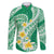 Plumeria Polynesian Green Glitter Pattern Family Matching Long Sleeve Bodycon Dress and Hawaiian Shirt