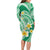 Plumeria Polynesian Green Glitter Pattern Family Matching Long Sleeve Bodycon Dress and Hawaiian Shirt