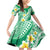 Plumeria Polynesian Green Glitter Pattern Family Matching Off Shoulder Short Dress and Hawaiian Shirt