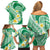 Plumeria Polynesian Green Glitter Pattern Family Matching Off Shoulder Short Dress and Hawaiian Shirt