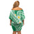 Plumeria Polynesian Green Glitter Pattern Family Matching Off Shoulder Short Dress and Hawaiian Shirt