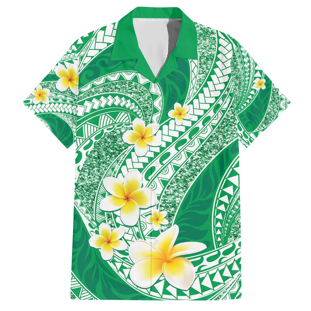 Plumeria Polynesian Green Glitter Pattern Hawaiian Shirt LT01 Green - Polynesian Pride
