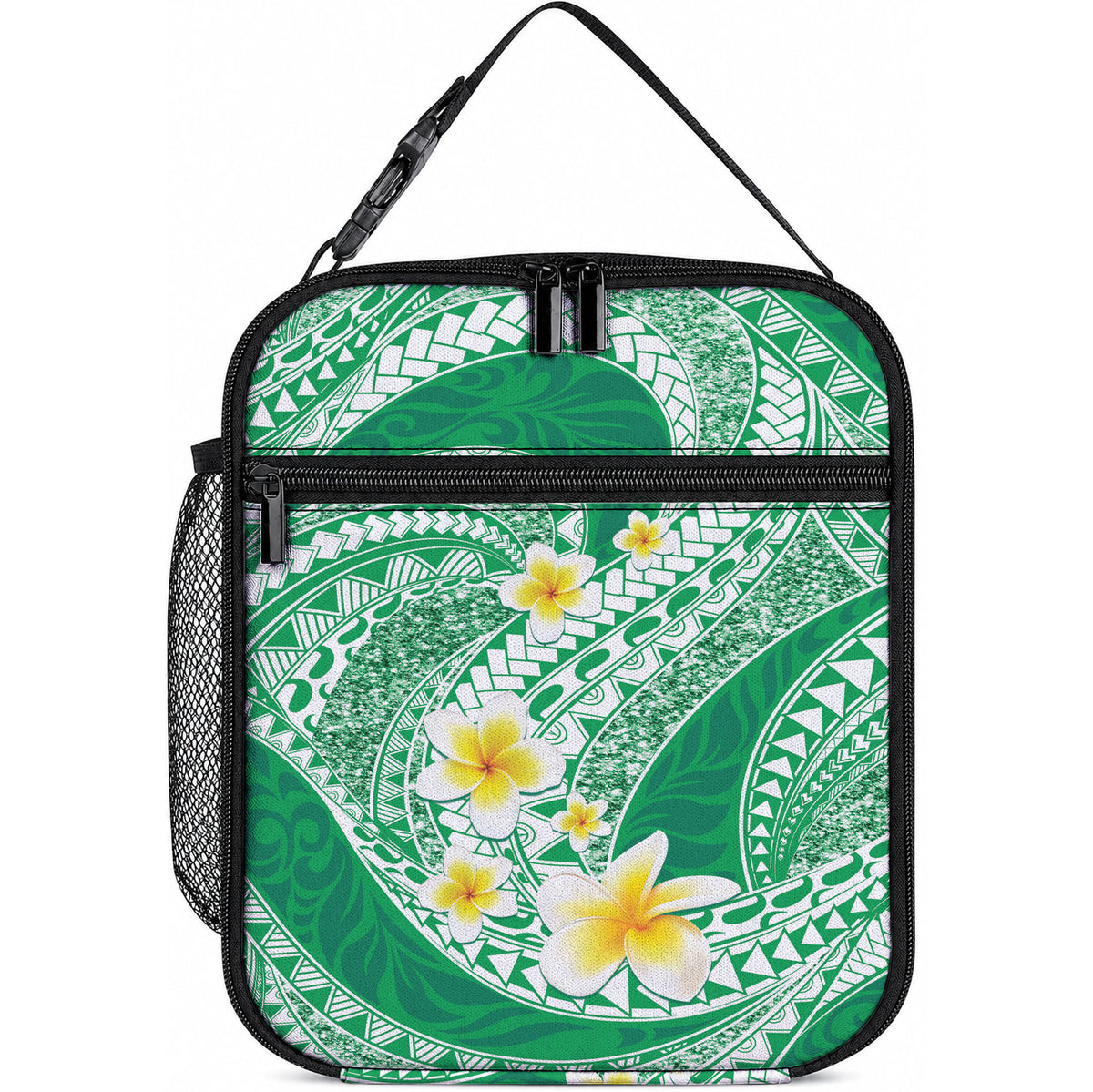 Plumeria Polynesian Green Glitter Pattern Lunch Bag LT01 10.2 × 8.3 × 4.3 inch Green - Polynesian Pride