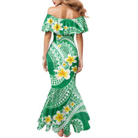 Plumeria Polynesian Green Glitter Pattern Mermaid Dress LT01 - Polynesian Pride