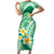 Plumeria Polynesian Green Glitter Pattern Short Sleeve Bodycon Dress