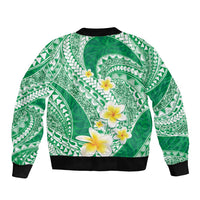 Plumeria Polynesian Green Glitter Pattern Sleeve Zip Bomber Jacket LT01 - Polynesian Pride