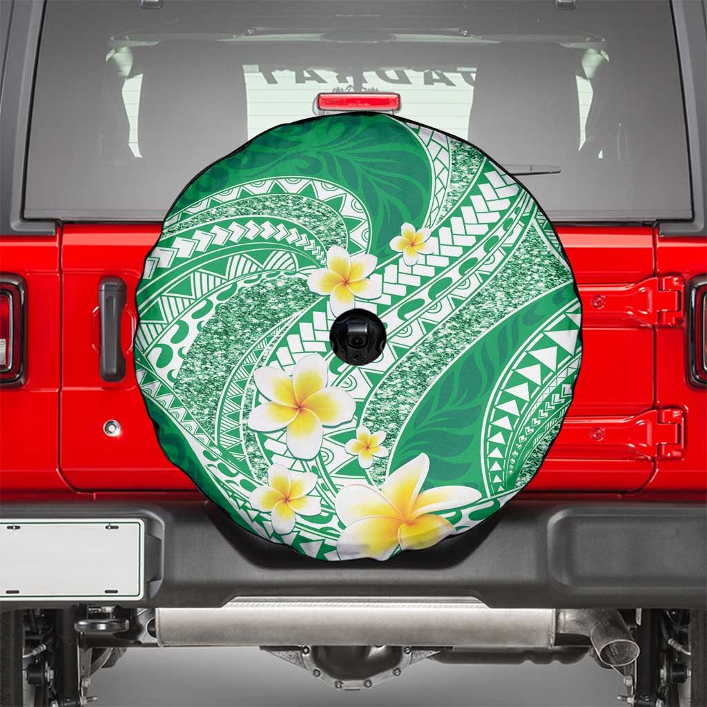 Plumeria Polynesian Green Glitter Pattern Spare Tire Cover LT01 - Polynesian Pride