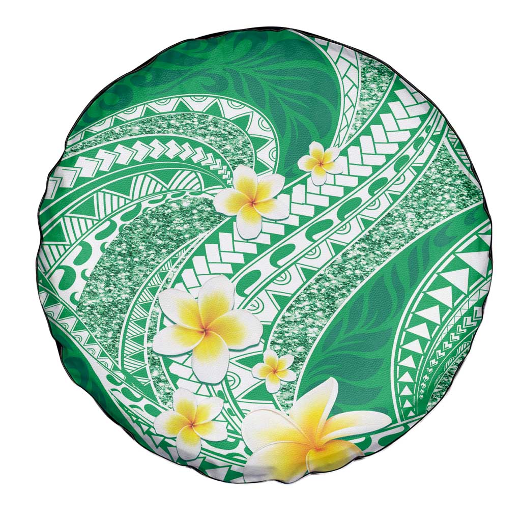 Plumeria Polynesian Green Glitter Pattern Spare Tire Cover LT01 - Polynesian Pride