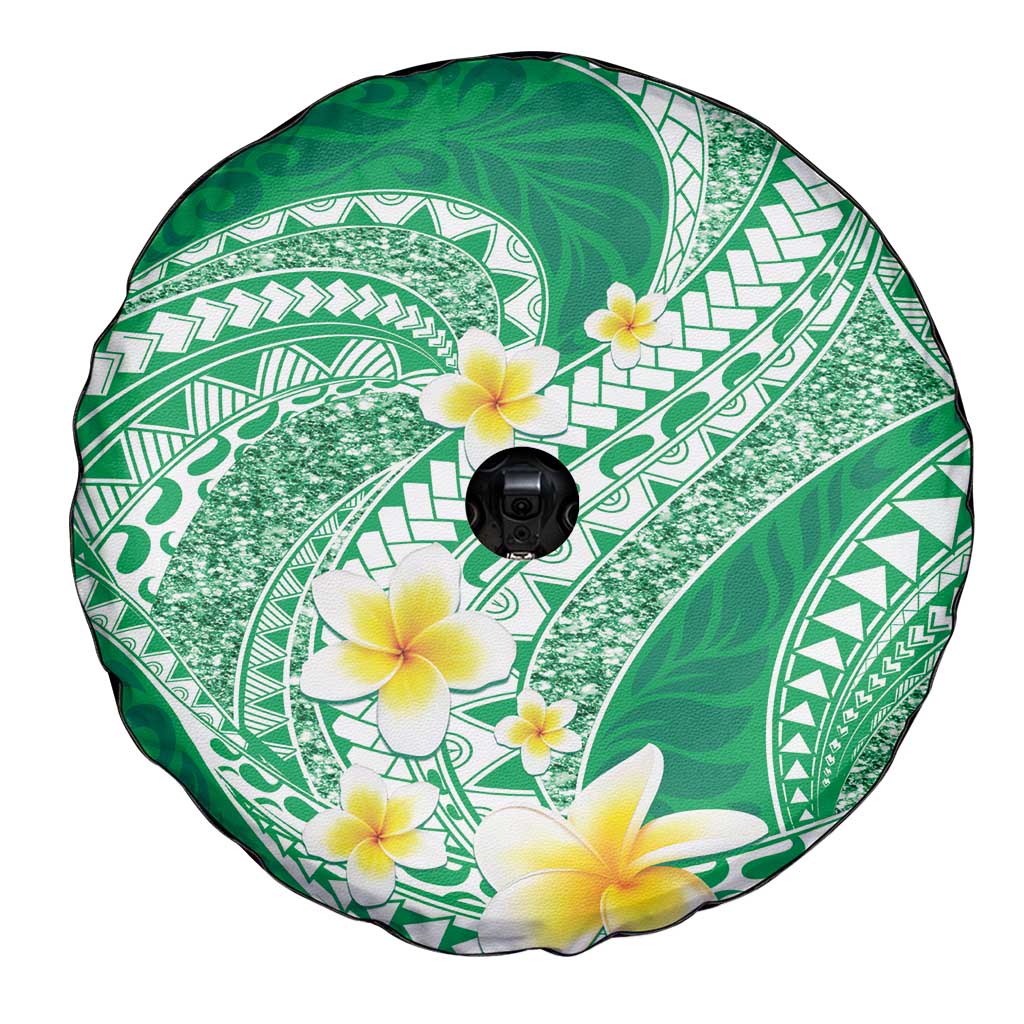 Plumeria Polynesian Green Glitter Pattern Spare Tire Cover LT01 - Polynesian Pride