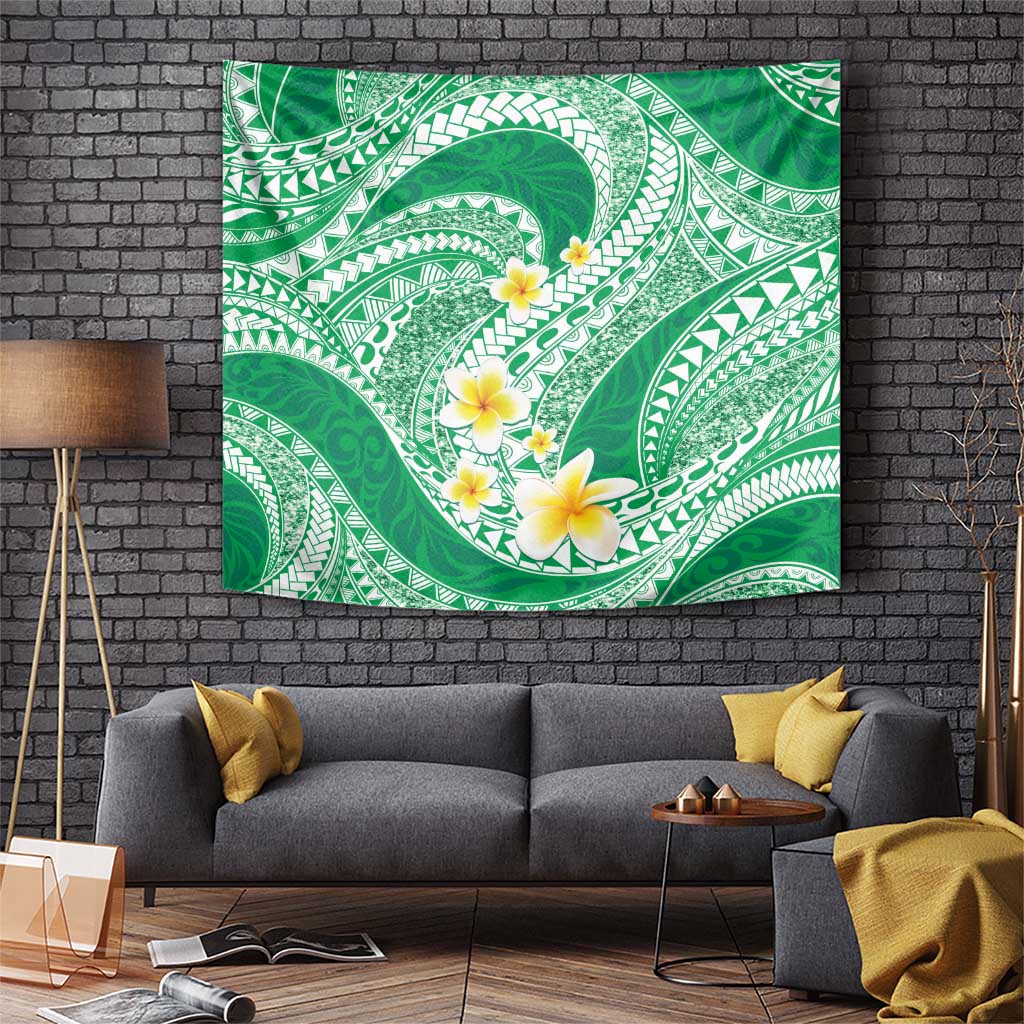 Plumeria Polynesian Green Glitter Pattern Tapestry LT01 Green - Polynesian Pride