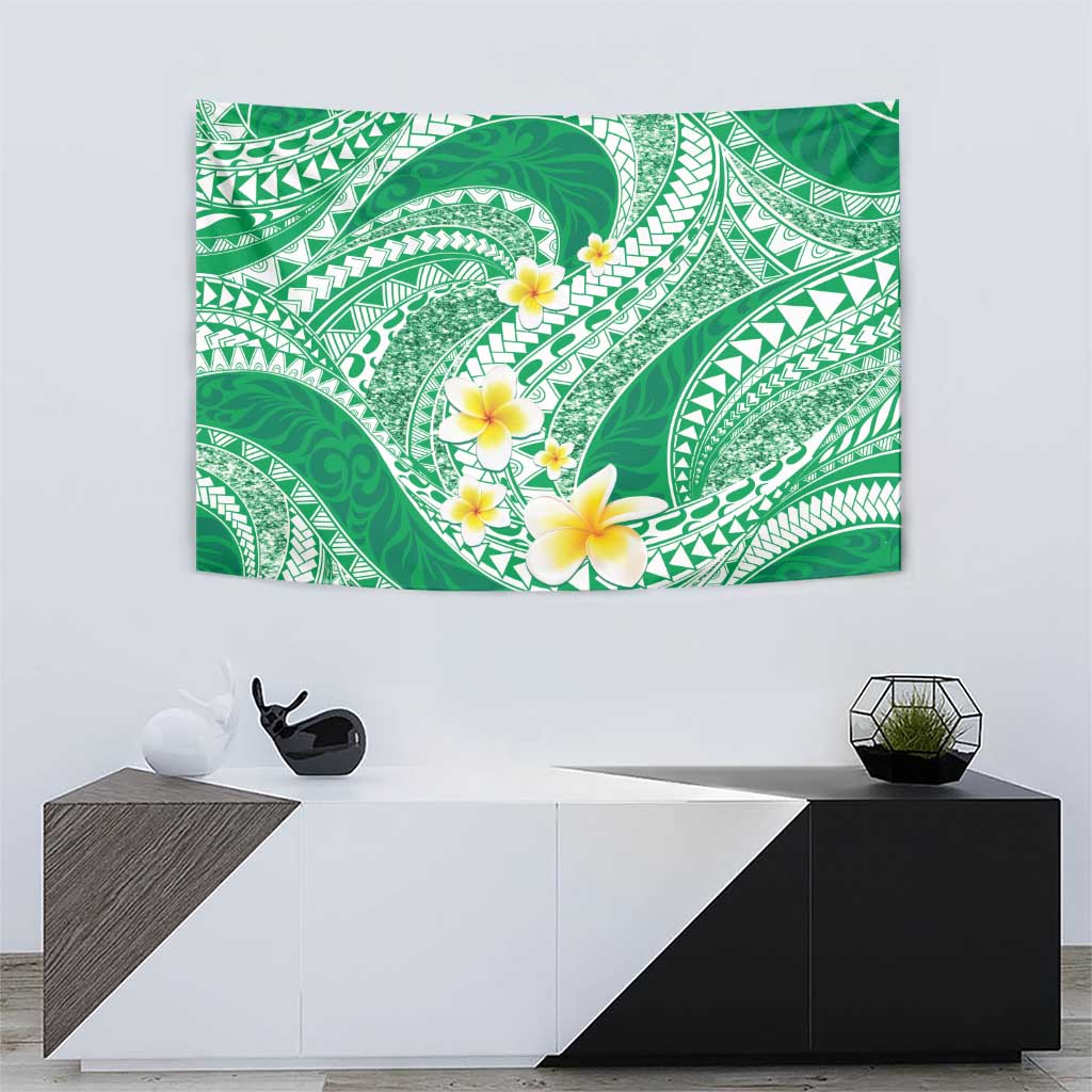 Plumeria Polynesian Green Glitter Pattern Tapestry LT01 - Polynesian Pride