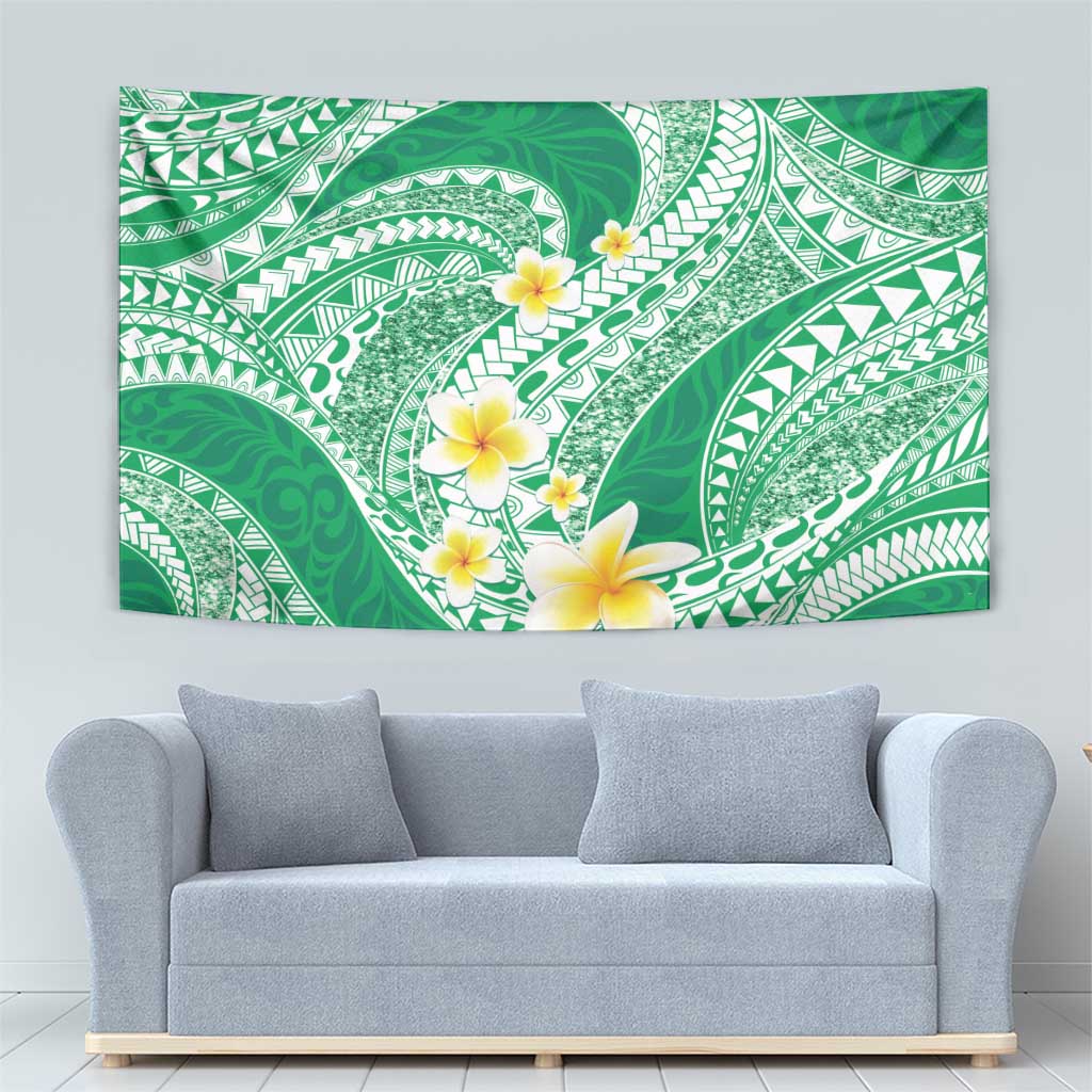 Plumeria Polynesian Green Glitter Pattern Tapestry LT01 - Polynesian Pride