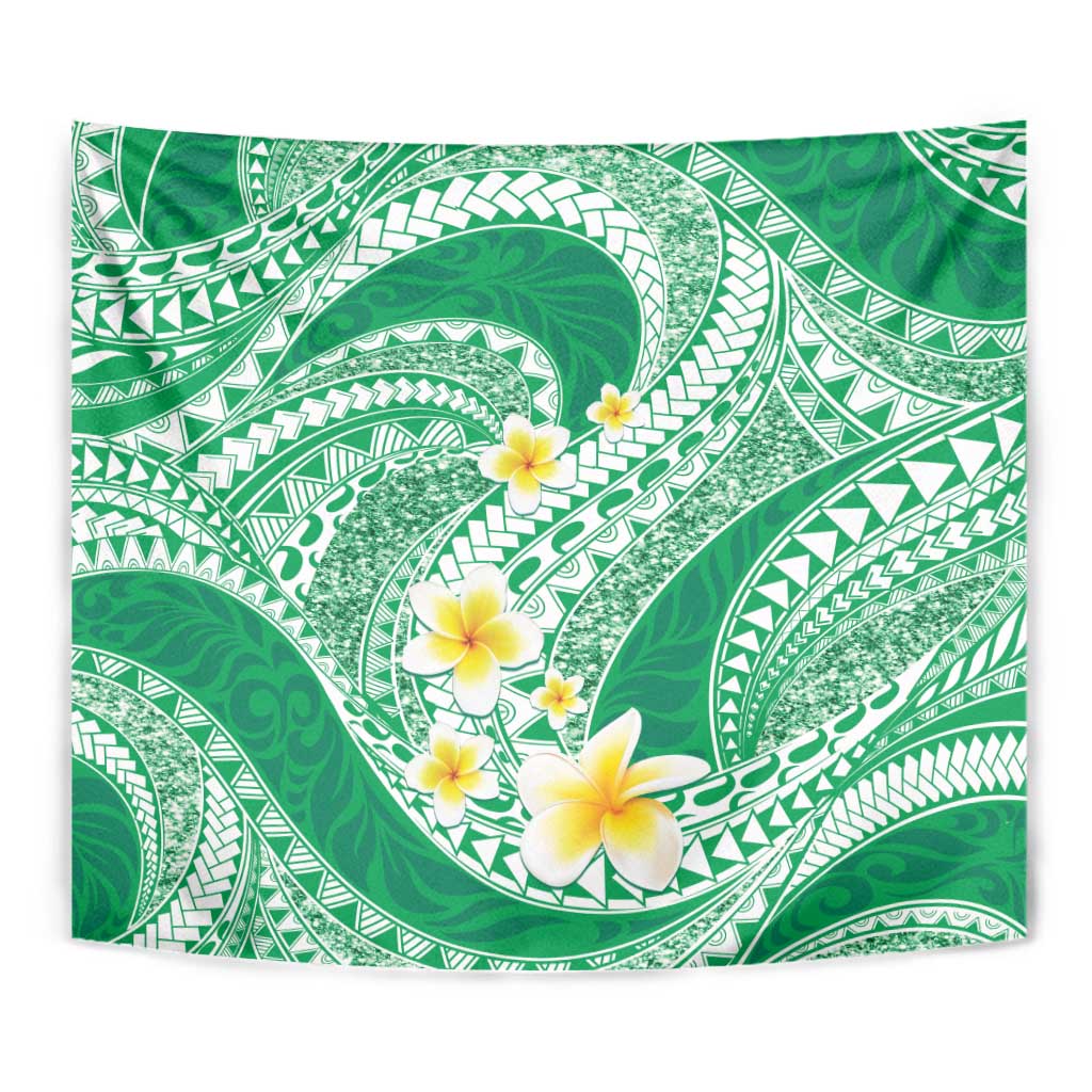 Plumeria Polynesian Green Glitter Pattern Tapestry LT01 - Polynesian Pride
