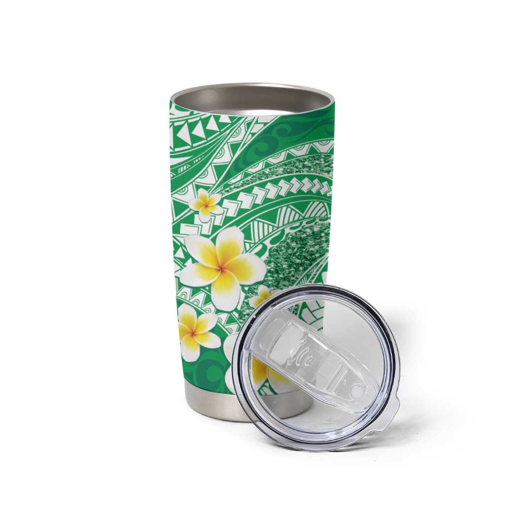 Plumeria Polynesian Green Glitter Pattern Tumbler Cup LT01 - Polynesian Pride