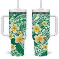 Plumeria Polynesian Green Glitter Pattern Tumbler With Handle LT01 One Size: 40 oz Green - Polynesian Pride
