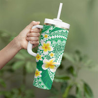 Plumeria Polynesian Green Glitter Pattern Tumbler With Handle LT01 - Polynesian Pride