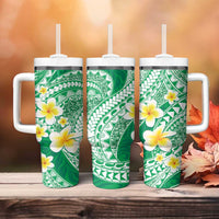 Plumeria Polynesian Green Glitter Pattern Tumbler With Handle LT01 - Polynesian Pride