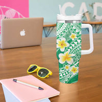 Plumeria Polynesian Green Glitter Pattern Tumbler With Handle LT01 - Polynesian Pride