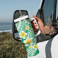 Plumeria Polynesian Green Glitter Pattern Tumbler With Handle LT01 - Polynesian Pride