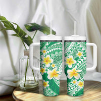 Plumeria Polynesian Green Glitter Pattern Tumbler With Handle LT01 - Polynesian Pride