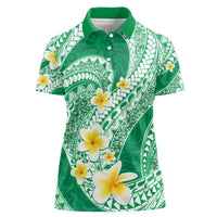 Plumeria Polynesian Green Glitter Pattern Women Polo Shirt LT01 Female Green - Polynesian Pride