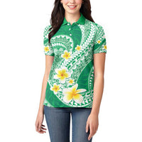 Plumeria Polynesian Green Glitter Pattern Women Polo Shirt LT01 - Polynesian Pride
