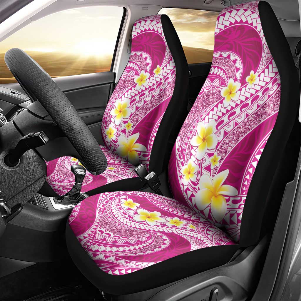 Plumeria Polynesian Pink Glitter Pattern Car Seat Cover LT01 - Polynesian Pride