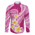 Plumeria Polynesian Pink Glitter Pattern Family Matching Long Sleeve Bodycon Dress and Hawaiian Shirt