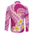 Plumeria Polynesian Pink Glitter Pattern Family Matching Long Sleeve Bodycon Dress and Hawaiian Shirt