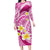 Plumeria Polynesian Pink Glitter Pattern Family Matching Long Sleeve Bodycon Dress and Hawaiian Shirt