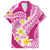 Plumeria Polynesian Pink Glitter Pattern Family Matching Off Shoulder Short Dress and Hawaiian Shirt