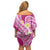 Plumeria Polynesian Pink Glitter Pattern Family Matching Off Shoulder Short Dress and Hawaiian Shirt